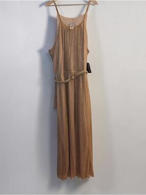 Alexa B Nites Maxi Dress Gold Glitter Spaghetti Strap 16W